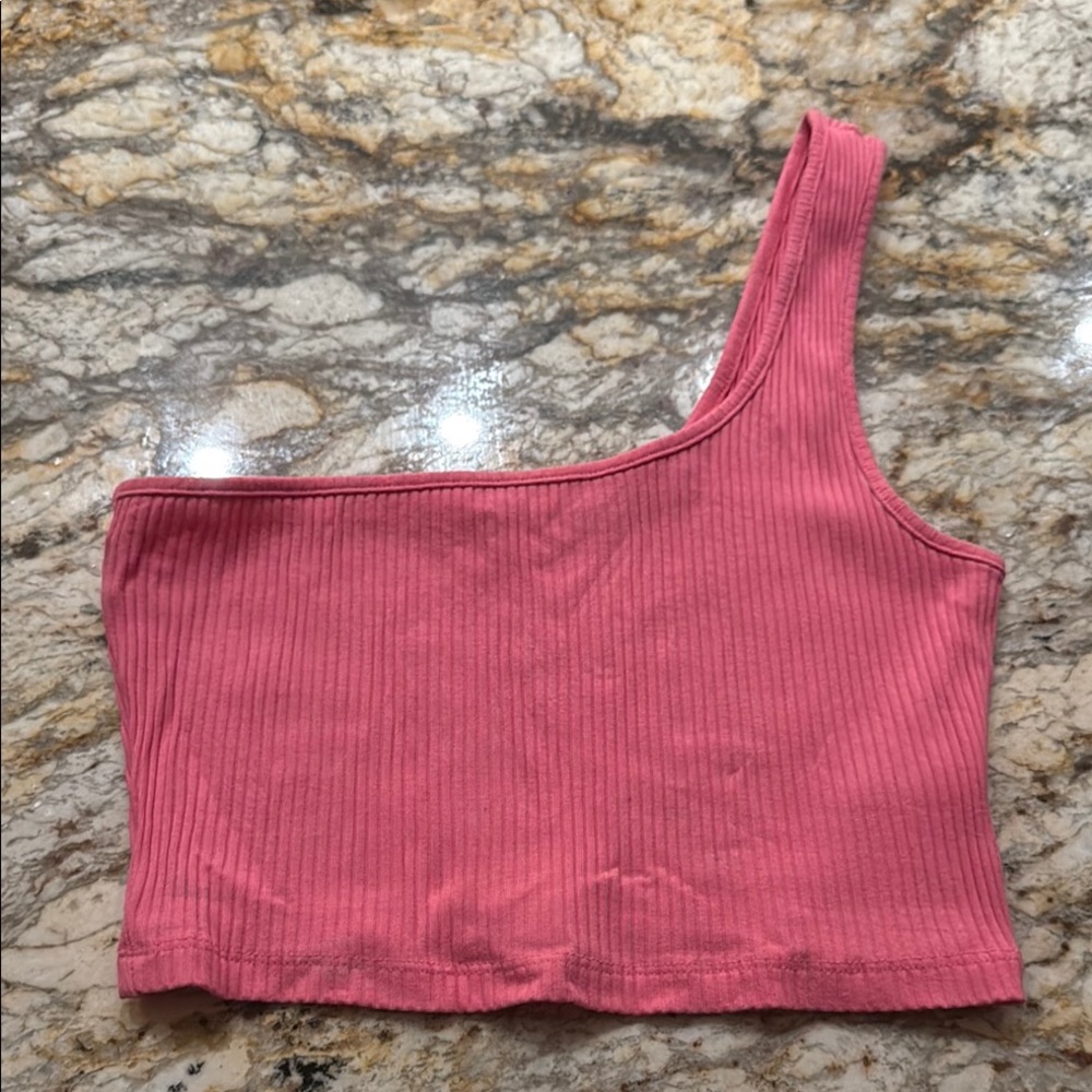SHEIN Pink Asymmetrical Ribbed Crop Tank Top